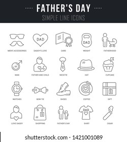 Collection linear icons of father's day with names.