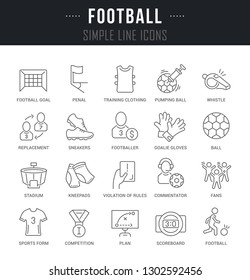 Collection of linear icons of football with names. 