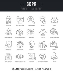 Collection linear icons of gdpr with names.