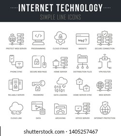 Collection linear icons of internet technology with names.