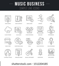 Collection linear icons of music business with names