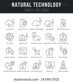 Collection linear icons of natural technology with names.