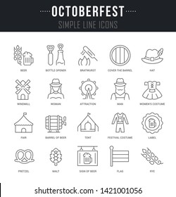 Collection linear icons of octoberfest with names.