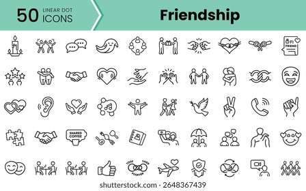 A collection of linear icons representing friendship, including gestures of connection, love, and support, perfect for social media or design projects.