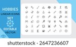 Collection of Linear Icons Representing Various Hobbies and Leisure Activities