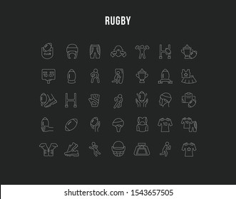 Collection linear icons of rugby for modern concepts, web and apps.