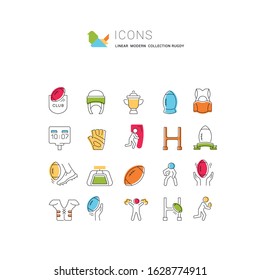 Collection linear icons of rugby for modern concepts, web and apps.