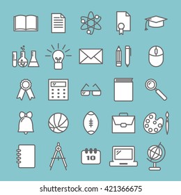 Collection of linear icons: school and education. Thin icons  for web, printing, mobile apps
