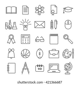 Collection of linear icons: school and education. Thin icons  for web, printing, mobile apps