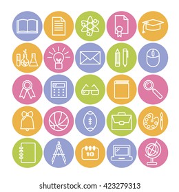 Collection of linear icons: school and education. Thin icons  for web, print, mobile applications design