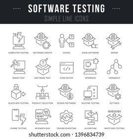 Collection linear icons of software testing with names.
