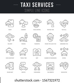 Collection linear icons of taxi services with names 
