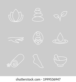 Collection of linear, modern style spa, wellness icons. Vector art.