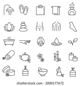 Collection of linear, modern style spa, wellness icons. Vector art.