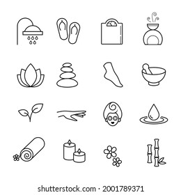 Collection of linear, modern style spa, wellness icons. Vector art.