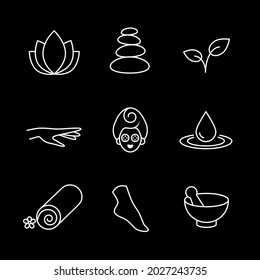 Collection of linear, modern style spa, wellness icons. Vector art.	

