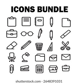Coleção de ícones de escritório lineares Um conjunto versátil para seus projetos com elementos essenciais de papelaria e local de trabalho, perfeito para melhorar projetos de comunicação visual