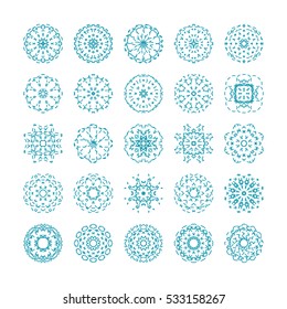 Collection of linear ornamental snowflakes. Vector set