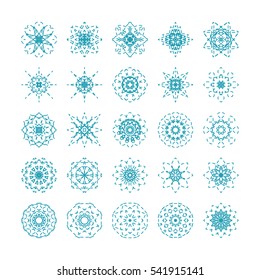 Collection of linear ornamental snowflakes. Vector set