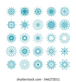 Collection of linear ornamental snowflakes. Vector set
