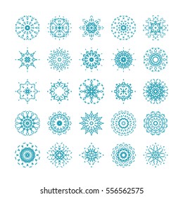 Collection of linear ornamental snowflakes. Vector set