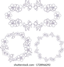 colección de patrones lineales de resorte floral sobre fondo blanco