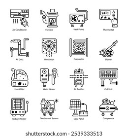 Colección de iconos de aire acondicionado de estilo lineal

