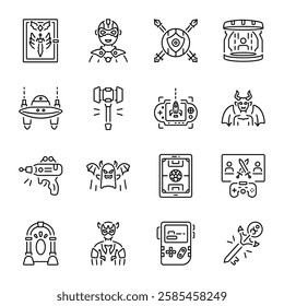 Collection of Linear Style Arcade Game Icons 