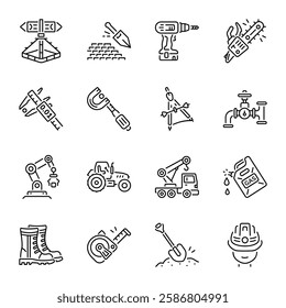 Collection of Linear Style Civil Engineering Icons 

