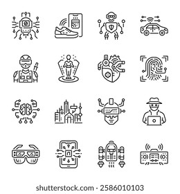 Collection of Linear Style Cyberpunk Icons 

