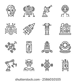 Collection of Linear Style Cyberpunk Technology Icons 