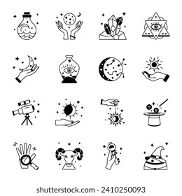 Collection of Linear Style Esoteric Astrology Icons

