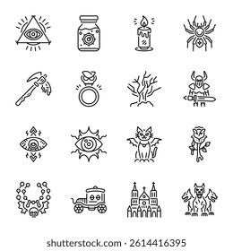 Collection of Linear Style Gothic Icons 

