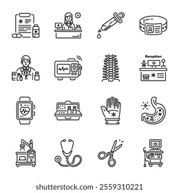 Collection of Linear Style Hospital Icons 


