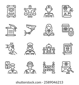 Collection of Linear Style Law and Security Icons 