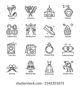 Collection of Linear Style Marriage Icons 

