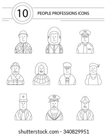 Collection of linear style people icons made in vector. People professions. Modern avatars with different characters. Professions team. Trendy illustration of different professions with outlines.
