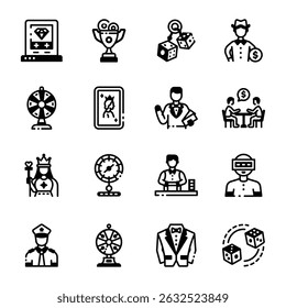 Collection of Linear Style Poker Art Icons 
