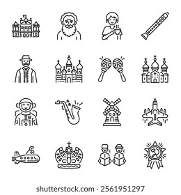 Collection of Linear Style Russian Elements Icons  

