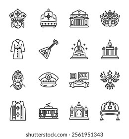 Collection of Linear Style Russian Icons 

