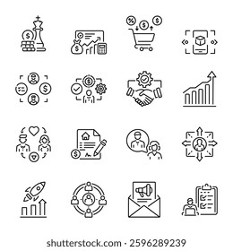 Collection of Linear Style Sales Strategy Icons 


