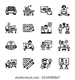 Collection of Linear Style School Education Icons 
