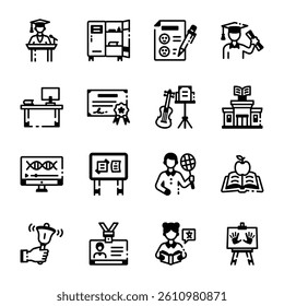 Collection of Linear Style School Education Icons 
