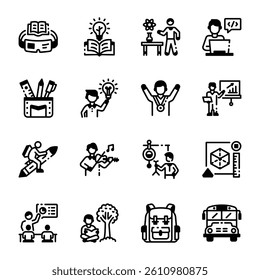 Collection of Linear Style School Education Icons 
