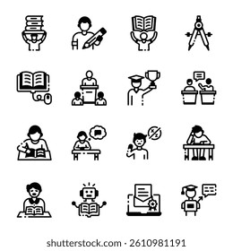 Collection of Linear Style School Education Icons 
