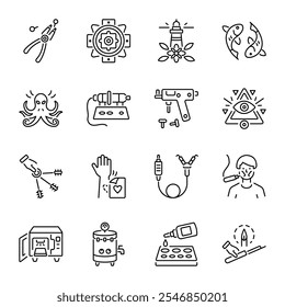 Colección de iconos de herramientas de tatuaje de estilo lineal 

