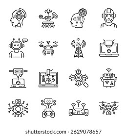 Collection of Linear Style Technology Icons 

