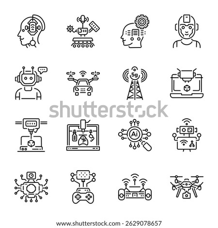 Collection of Linear Style Technology Icons 

