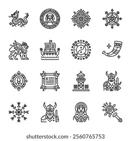 Collection of Linear Style Traditional And Historical Icons 

