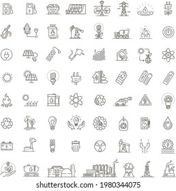 Colección de iconos vectoriales de estilo lineal sobre el tema de la energía eléctrica.